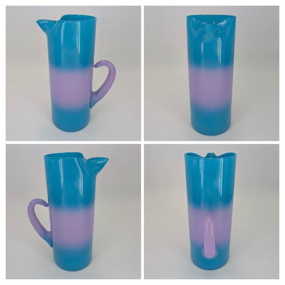 Blendo Bermuda Twist Pitcher Set Blue Purple Glass VTG 1950 Blenko West Virginia - Picture 2 of 10